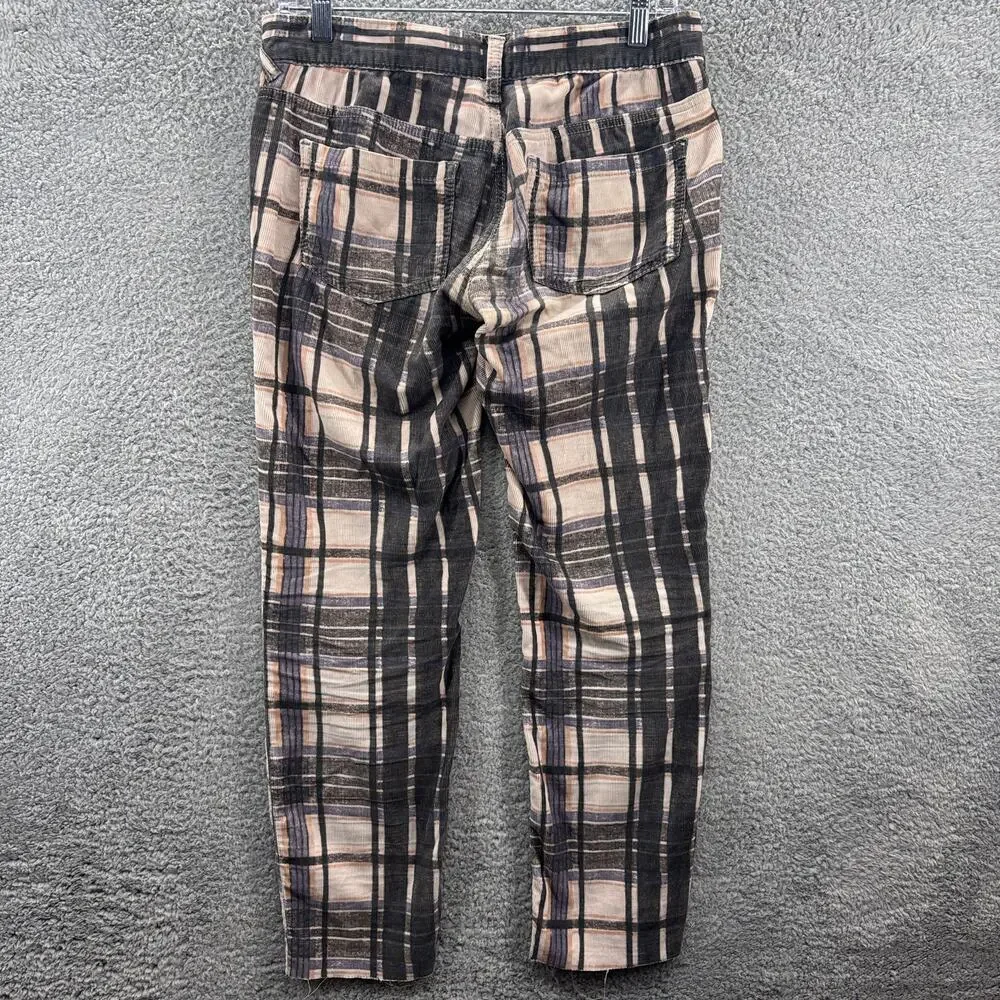 Free‎ People Jeans Women 26 Gray Corduroy Straight Plaid Mini Cords Cotton Retro